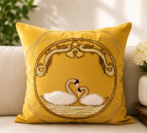 Premium Swan Work Embroidered Cushion Cover - Set of 2 covers