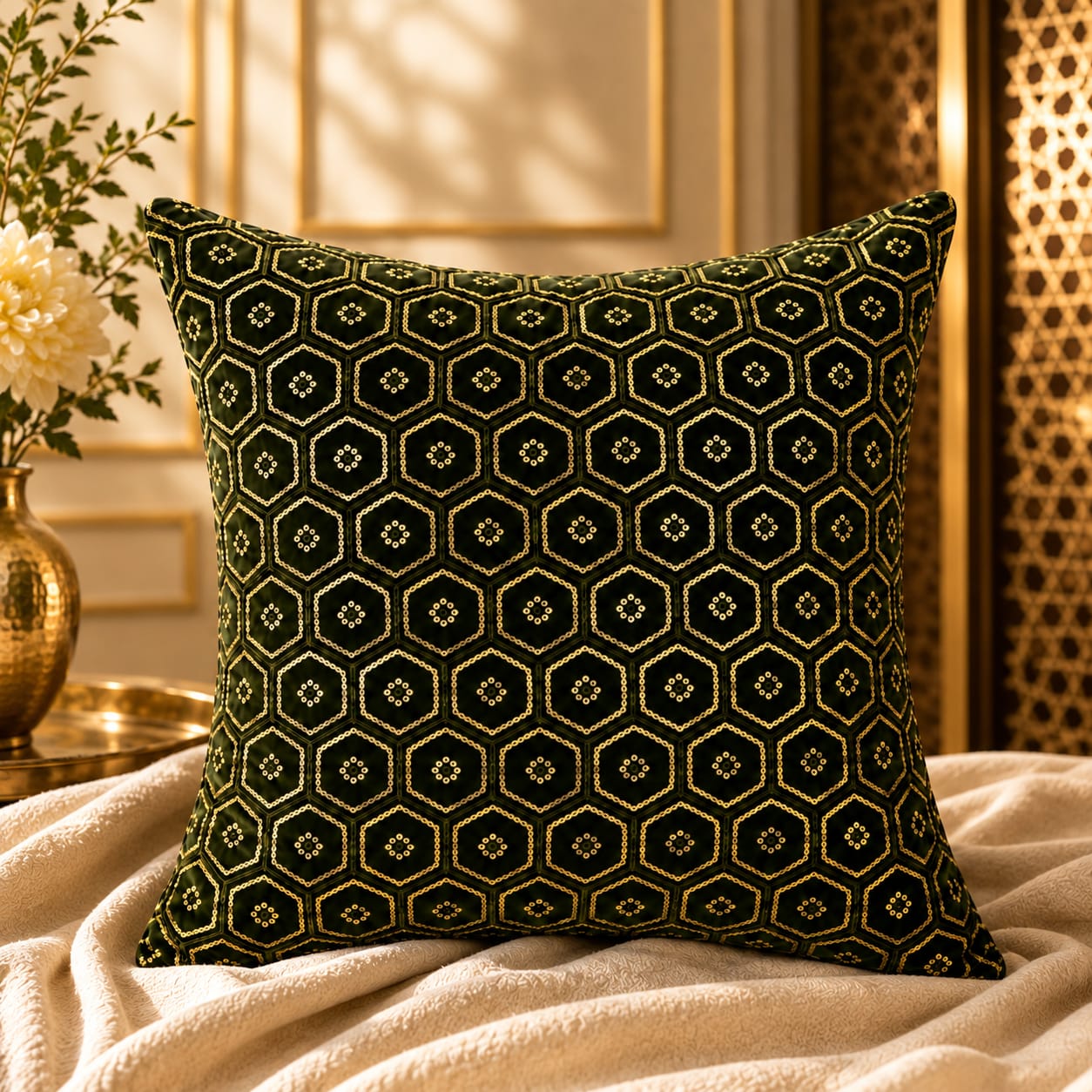 Golden Hexa embroidered Cushion Cover - Set of 5 covers – SOLD OUT