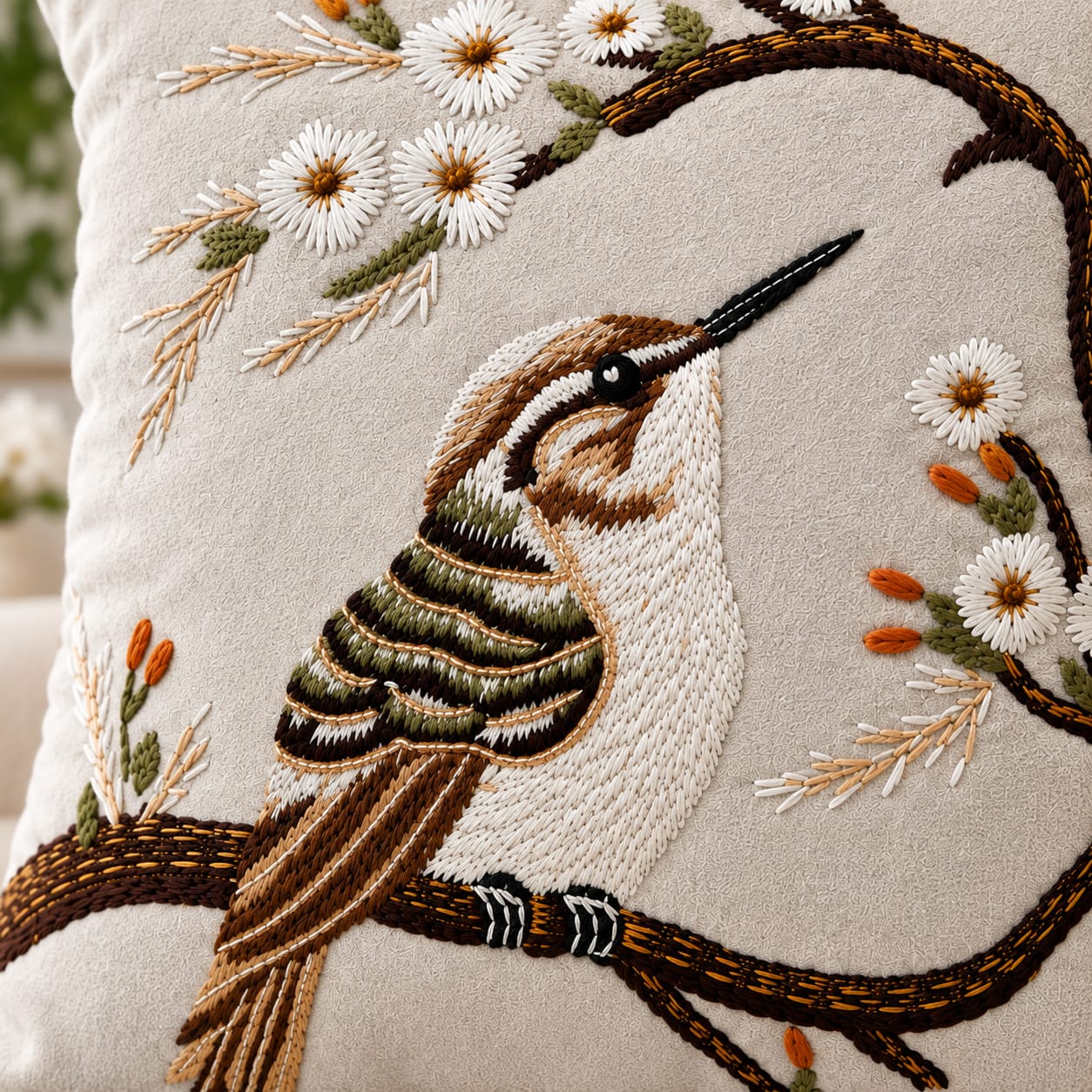 Woodpecker embroidered Cushion Cover - Set of 2 covers – SOLD OUT - Image 2