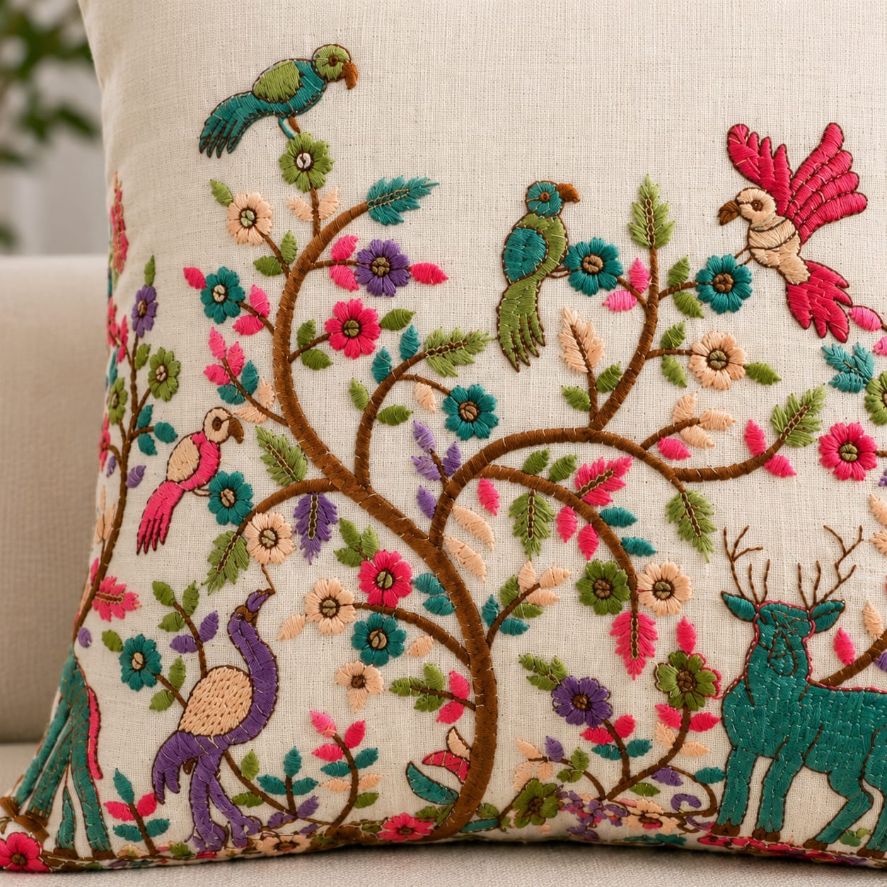 Pioneer Forest with Deer embroidered Cushion Cover - Set of 5 covers – SOLD OUT - Image 2